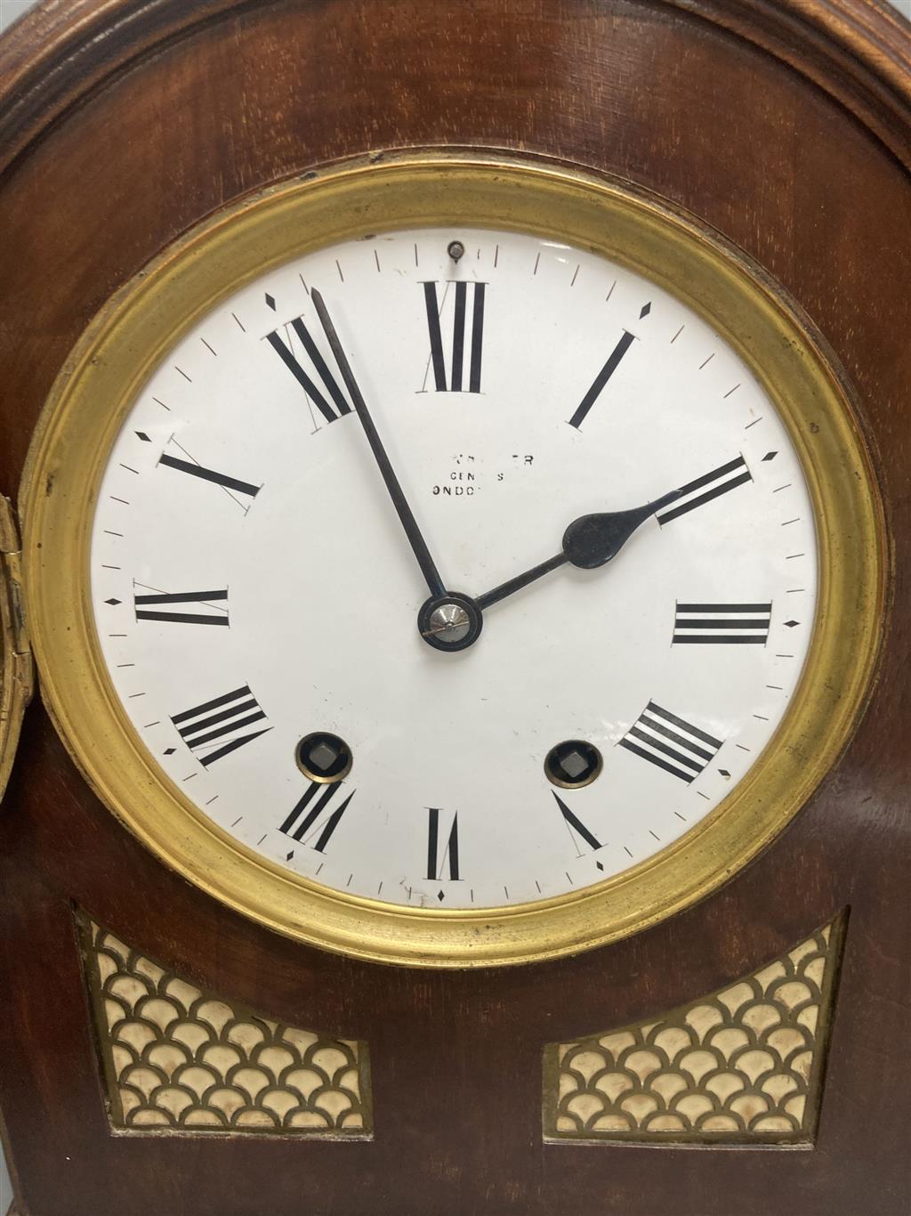 A German 19th century chiming bracket clock, in George III style, with brass grills, height 40cm